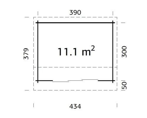 Grundriss mit Maßangaben eines Gartenhauses
