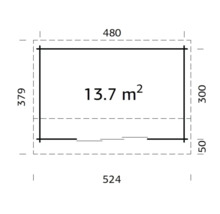 Grundrisszeichnung mit den Maßen 480 mal 379 Zentimeter und einer Fläche von 13,7 Quadratmetern
