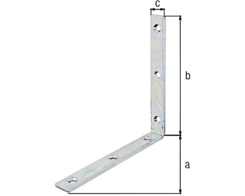 Winkelverbinder mit Löchern und Maßangaben a, b, c