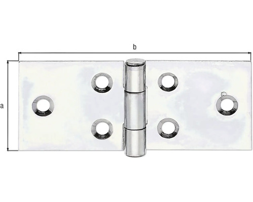 Charnière en métal avec trous de vis et indications de taille