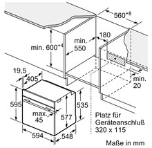 Einbaubackofen Maßzeichnung für Küchenplanung