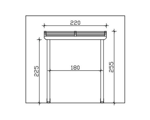 Dessin technique d''une table aux dimensions 220 x 180 x 255 millimètres.