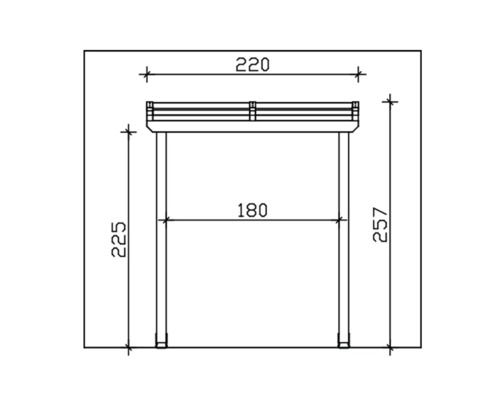 Technische Zeichnung eines Gartentisches mit Maßangaben