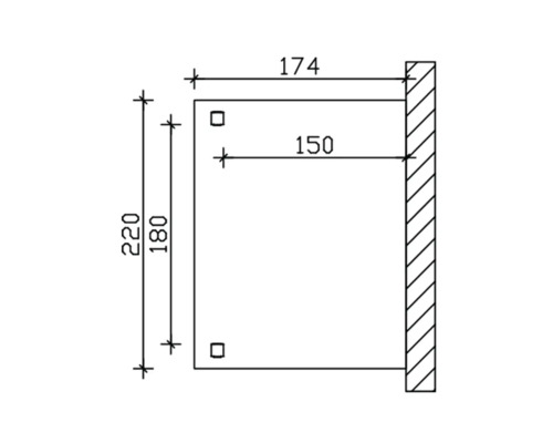 Technische Zeichnung mit Maßangaben für eine Platte mit Befestigungspunkten.