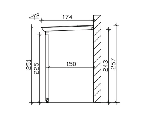 Technische Zeichnung eines Wandvordachs mit Maßangaben