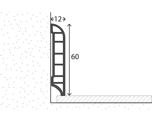Illustration einer Sockelleiste mit Maßangaben 12 und 60