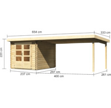 Blockbohlenhaus Karibu Noorvik 4 mit Schleppdach 4 m 654 x 333 cm natur