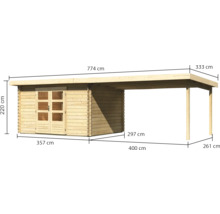 Blockbohlenhaus Karibu Noorvik 7 mit Schleppdach 4 m 774 x 333 cm natur