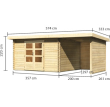Blockbohlenhaus Karibu Noorvik 7 mit Schleppdach 2 m, Rück- und Seitenwand 574,5 x 333 cm natur