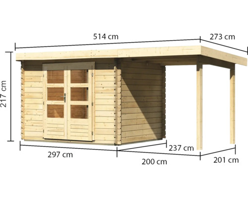 Abmessungen Gartenhaus mit Vordach