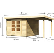 Blockbohlenhaus Karibu Noorvik 5 mit Schleppdach 2 m 514 x 333 cm natur