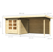 Gartenhaus Karibu Noorvik 2 inkl. Anbaudach 3 m, Rückwand 554 x 273 cm natur