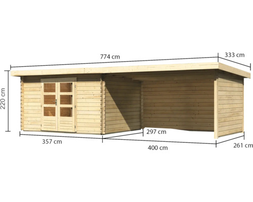 Image d''un abri de jardin avec des indications de taille.