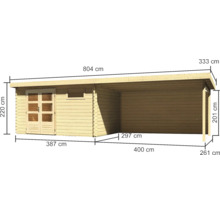 Gartenhaus Karibu Noorvik 8 mit Schleppdach 4 m, Rückwand 804 x 333 cm natur