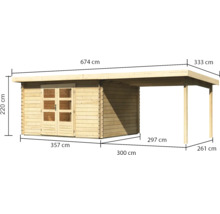 Blockbohlenhaus Karibu Noorvik 7 mit Schleppdach 3 m 674 x 333 cm natur