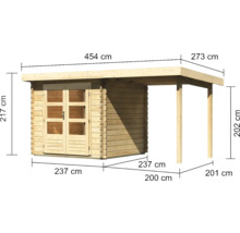 Blockbohlenhaus Karibu Noorvik 2 mit Schleppdach 2 m 454 x 273 cm natur