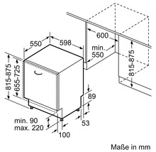 Schéma coté d''un lave-vaisselle avec les dimensions correspondantes