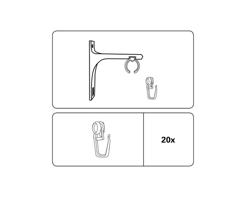 Gardinenstangenhalterung mit 20 Gardinenhaken