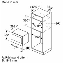 Maße des Einbaugeräts und des passenden Schranks in Millimeter