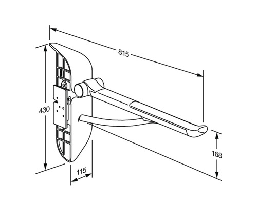 Technische Zeichnung einer Duschhalterung mit Maßangaben.