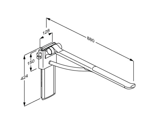 Technische Zeichnung eines Wandarmgestells mit Maßangaben.