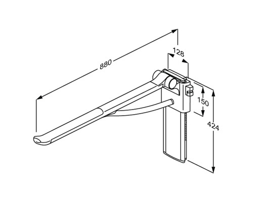 Technische Zeichnung eines Haltegriffs mit Maßangaben
