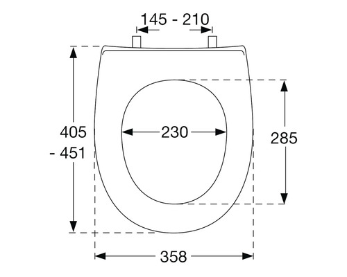 Schéma technique d''un couvercle de toilette avec dimensions