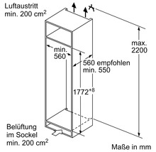 Skizze eines Küchenschranks mit Maßangaben in Millimeter