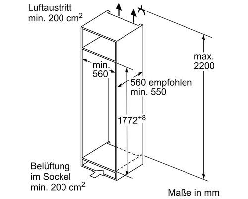 Skizze eines Küchenschranks mit Maßangaben in Millimeter