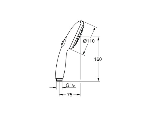 Technische Zeichnung eines Duschkopfes mit Maßangaben