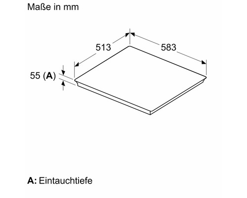 Technische Zeichnung eines Kochfelds mit Maßangaben in Millimeter