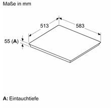 Technische Zeichnung eines Kochfelds mit Maßangaben in Millimetern