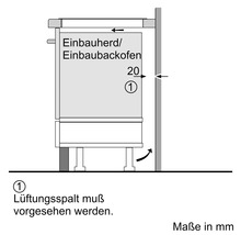 Installationszeichnung für Einbauherd oder Einbaubackofen mit Maßangaben in Millimetern