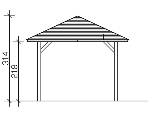 Technische Zeichnung eines Pavillons mit Höhenangaben