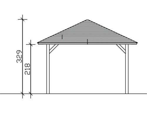 Zeichnung eines Gartenpavillons mit Höhenangaben
