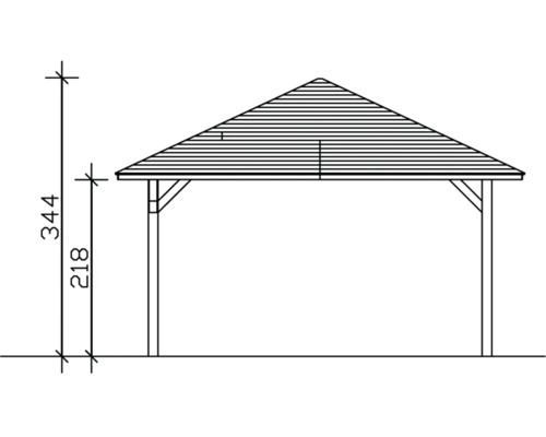Technische Zeichnung eines Pavillons mit Höhenangaben
