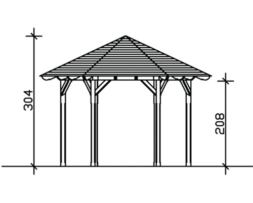 Technische Zeichnung eines Pavillons mit Maßangaben