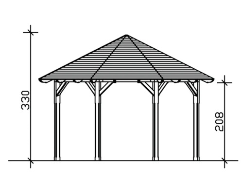 Dessin technique d''un pavillon avec indication des hauteurs