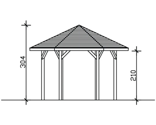 Zeichnung eines Gartenpavillons mit Maßangaben.