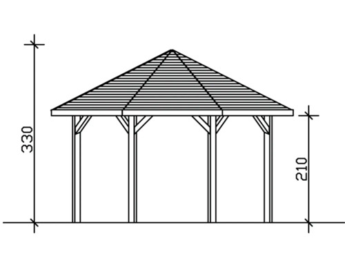 Schéma d''un pavillon de jardin avec les dimensions 330 et 210