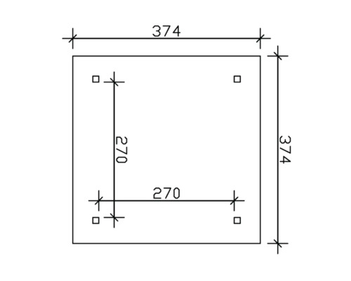 Technische Zeichnung mit Maßangaben 374 und 270