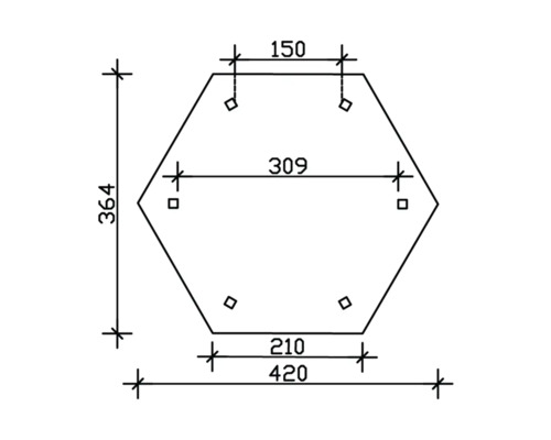 Technische Zeichnung einer Sechseckplatte mit Maßangaben in Millimeter
