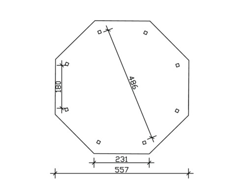 Technische Zeichnung eines Achtecks mit Maßangaben
