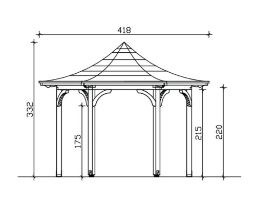 Schéma technique d''un pavillon de jardin avec dimensions.