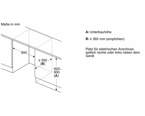 Einbauskizze mit den Maßen in Millimeter