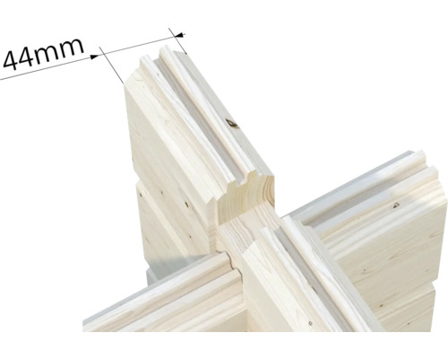 Detailansicht einer 44 Millimeter Blockbohlenwand