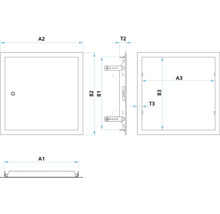 Porte de révision Softline tôle d'acier zinguée blanc RAL 9016 avec fermeture à clé carrée verrouillable encastrée et cadre en 4 parties 1000 mm x 1000 mm