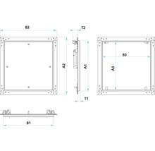 Revisionsklappe AluNova mit Gipskartoneinlage GKBI 12,5 mm und Fangsicherung 150 mm x 150 mm