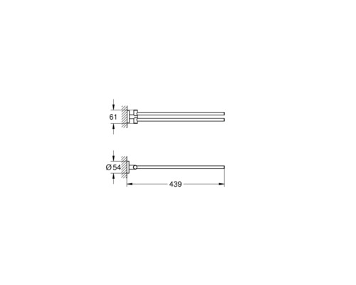 Technische Zeichnung eines Handtuchhalters mit Maßangaben