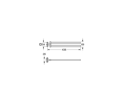 Technische Zeichnung einer Handtuchstange mit Maßangaben